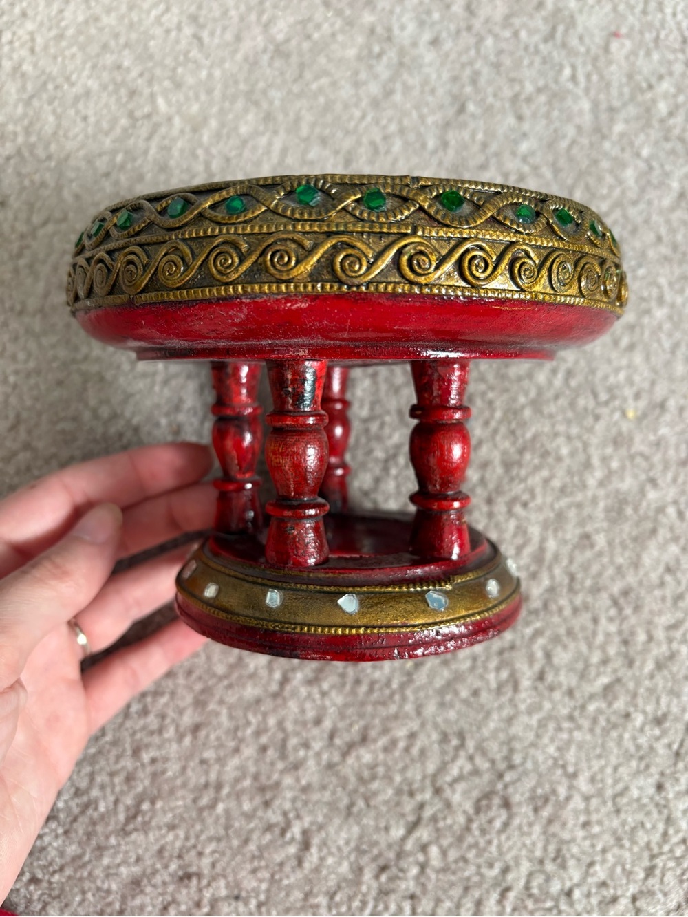 Handcrafted Red Decorative Thai Pedestal with Gold Accents
